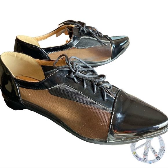 Ron White by Vero Cuoio made in Italy black patent leather & mesh lace up oxford - Picture 4 of 10